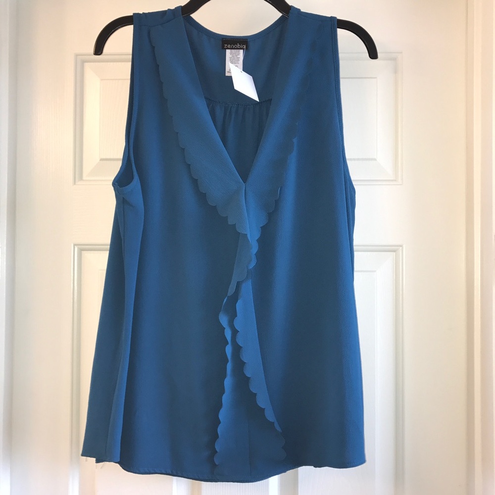 ❤️1X PLUS SIZE Blue Ruffle Tank - Picture 4 of 5